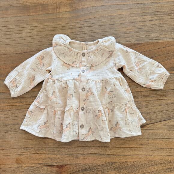 Quincy Mae Other - Quincy Mae Ruffle Collar Button Dress Unicorns - Size 3-6 months